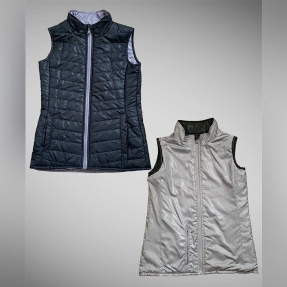Layer 8 Girl's Size Large Black Gray Packable Reversible Zip Front Vest